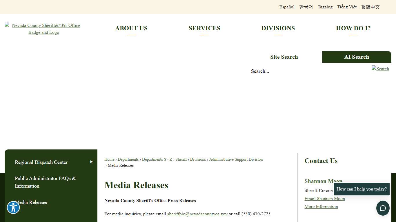 Media Releases Nevada County, CA